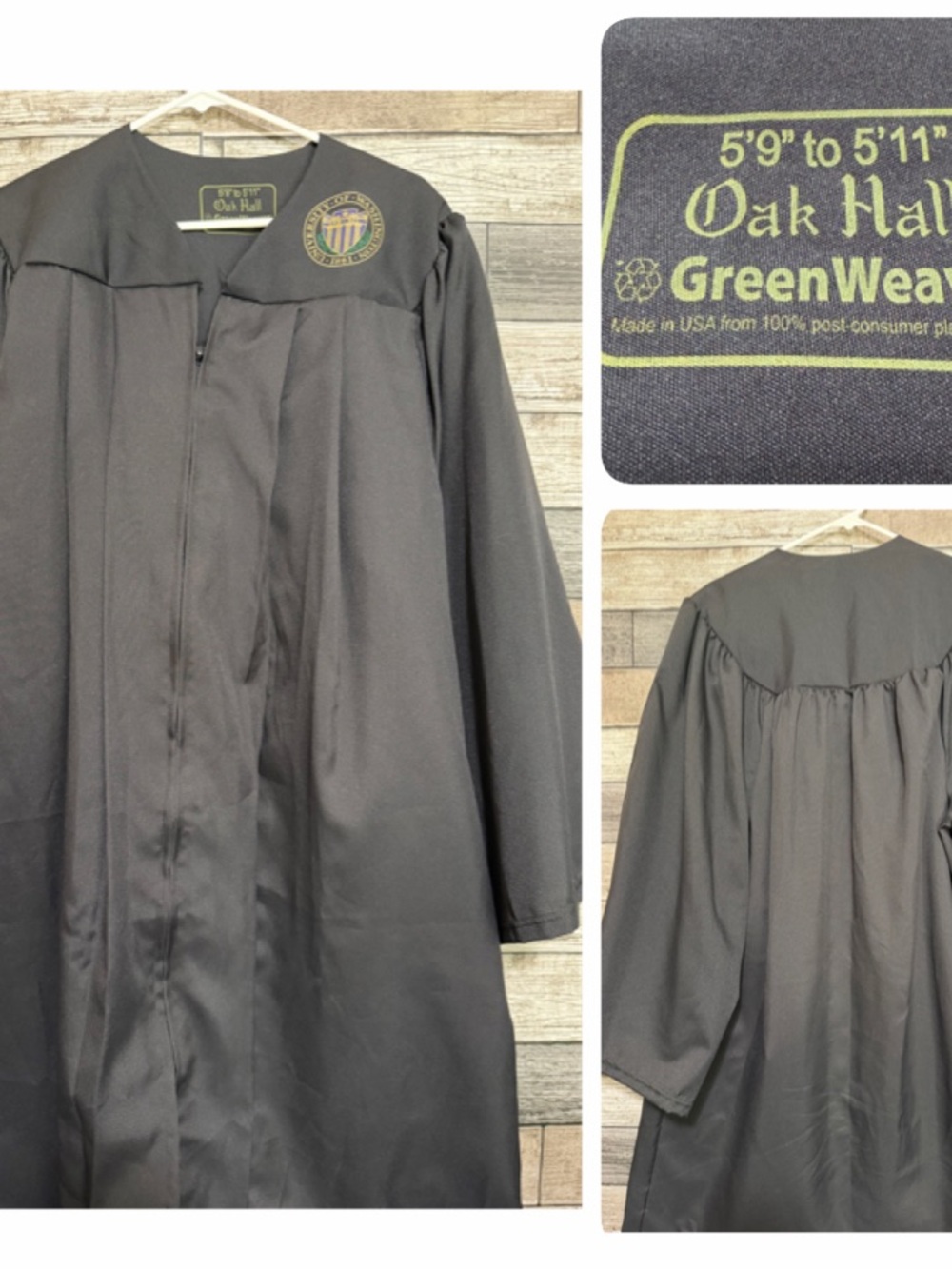 Oak Hall University Of Washington Graduation Gown Black 5’9”-5’11”